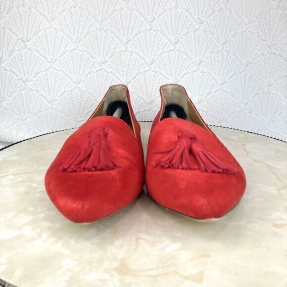 J. Crew Tassel Loafers Womens Size 9 Red Microsuede Pointed Toe Slip On Shoes - Picture 3 of 12